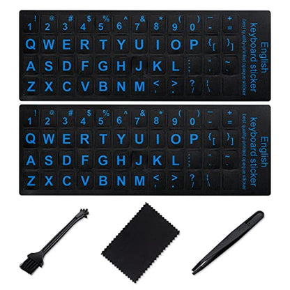 English Keyboard Sticker[5 in 1],Super Clear Large Print Keyboard Sticker with Bold Blue Lettering on Black Background,Durable Keyboard Alphabet Sticker for Laptop Desktop Computer - color: Big Font Blue Letter