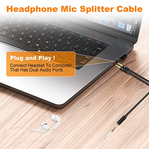 Headphone Splitter Mic Cable, 3.5mm Female to Dual Male Audio Stereo Y Splitter Compatible with HyperX Cloud II/Cloud Alpha/Cloud Flight/Cloud Silver, Astro A10 A40 for PC, Laptop, Desktop