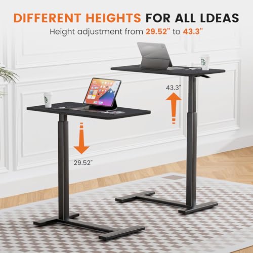 Sweetcrispy Overbed Bedside Table with Wheels, Adjustable Hospital Home Use, Rolling Laptop Mobile Standing Space Saving Durable Frame Side Storage Shelf Easy Assembly, Black