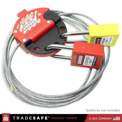 TRADESAFE Lockout Tagout Adjustable Cable Lock - 10 ft Steel Cable Lock | Uv-resistant Pvc-coated Steel Cable, Non-conductive Nylon Body, Secures With Up To 5 Loto Padlocks - style: 10 ft