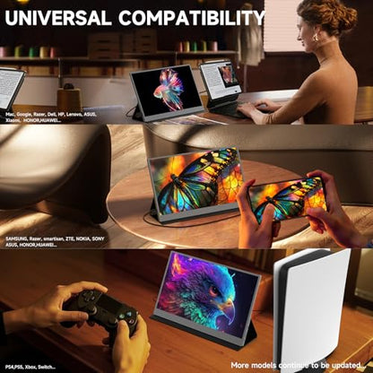 AYY Portable Monitor 15.6inch 1080P FHD, USB-C HDMI Computer Display, HDR IPS Gaming Monitor w/Premium Smart Cover & Screen Protector, Dual Speakers, for Laptop PC MAC Phone PS4 Xbox Switch, Grey - size: 15.6 inch, style: 60Hz/IPS/eyes care
