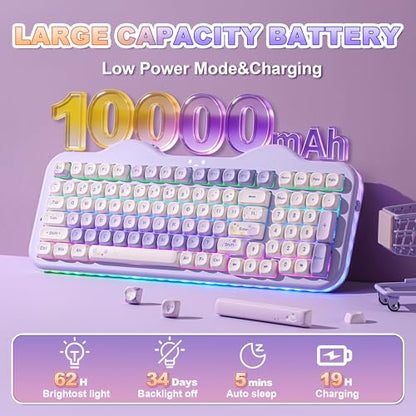 YUNZII C98 Wireless Mechanical Keyboard with Number Pad,99 Key BT5.0/2.4G/USB-C Hot Swap Gasket Mount with PBT MOA Keycaps,Custom RGB,Cute Cake Keyboard for Win/Mac (Purple, Milk V2 Linear Switch) - color: Purple, size: Milk V2 Linear Switch