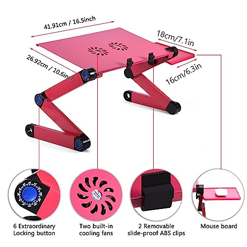 Laptop Stand with Fan, Laptop Stand with W Cooling Fan Mouse BOAD 360° Adjustable Foldable Laptop Desk Table Stand Holder Laptop Cooling Stand for Home, Office, Bed Sofa, Couch - color: Rose Red