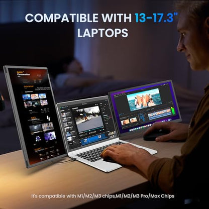15.6" Laptop Screen Extender, 1080P FHD Laptop Monitor Extender, 235° Rotating Detachable Dual Monitor, Plug & Play Triple Screen for 13"-17.3" Laptops, Compatible with Mac/Windows/Android & Dex - color: 15.6" Carbon Black