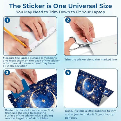 Reusable Universal Laptop Skin Sticker, Cut to Fit for 11.6–15.6 Inch Laptops, Waterproof Protective Film, No-Residue - Celestial Moon and Stars - color: Celestial Moon and Stars