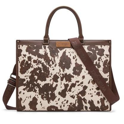 Wrangler Laptop Tote Bag for Women Western Style Work Crossbody Bag - color: Cow-coffee