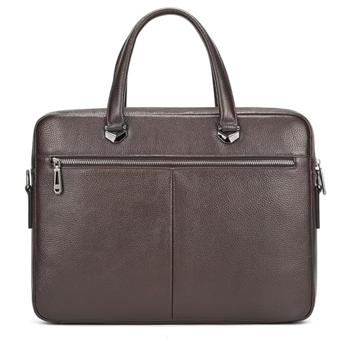 Leather Laptop Bag for Men Briefcase Fits 15.6 Inch Notebook Portable Shoulder Messenger Crossbody Bag for Travel Office - color: 821-coffee