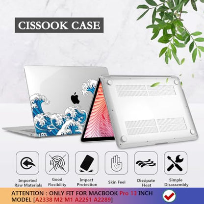 CISSOOK Wave Case for MacBook Pro 13 inch Case 2025-2020 Release | Ocean Hard Shell Cover for MacBook Pro 13 with Touch Bar M2 Chip A2338 M1 A2251 A2289 with Keyboard Cover +Screen Protector - color: Pro13inch-Great Wave