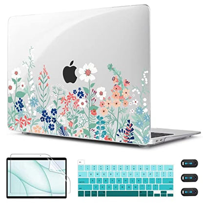 CISSOOK Compatible with MacBook Pro 13 inch Case M1 M2 A2338 A2289 A2251 | 4in1 Set Protective Hard Case Floral Cover with Keyboard Cover for MacBook Pro 13 2020-2025, Green Wildflowers - color: Pro13inch-Green Wildflowers