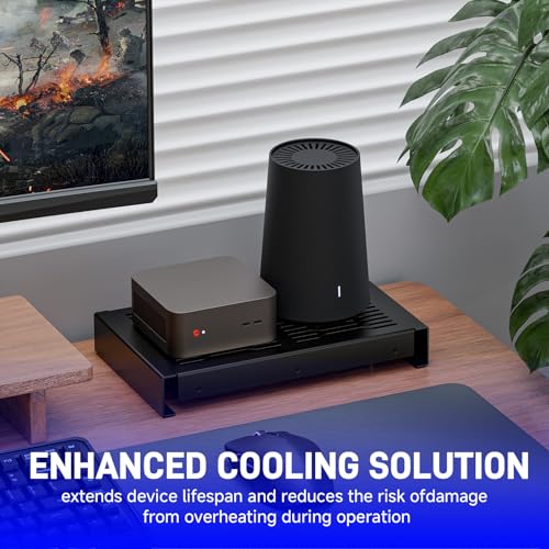 Quiet 2 x 120mm USB Fan, Aluminum Stand with Cooling Fan, Compatible with Mac mini - Desktop Organizer for Router, TV Box, Mini PC, Switch- Heat Dissipation Design for Home/Office Use (TF-240)