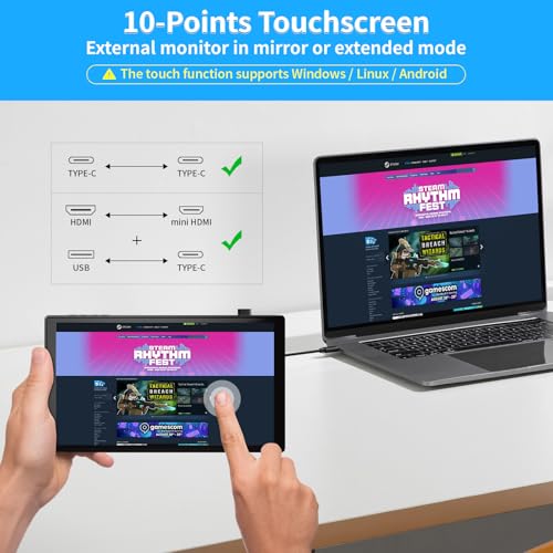 7 inch Portable Touchscreen, Mini 1080P 60Hz USB C HDMI Monitor | Ultra Thin Lightweight IPS LCD Display Second Screen for Gaming, Working, PS5, Xbox, Laptop, PC