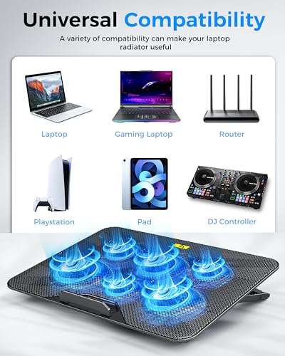 AICHESON Laptop Cooling Pad with 6 High-Speed Fans, Laptop Cooler with Adjustable Angles, Compatible with 14-17.3 Inch Laptops - color: Blue