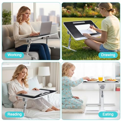 Adjustable Laptop Stand for Bed, Large Laptop | Portable Lap Desk with 4 Tilt Angles & 5 Height Settings (10.6-15.7in), Foldable Laptop Bed Tray Table