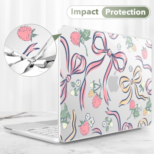 Compatible with MacBook Neo 13 inch (2026 Release A3404) (A18 Pro) with Liquid Retina Display, Printed Slim Protective Case with Screen Protector & Keybaord Cover, Raspberry Bows - color: Raspberry Bows