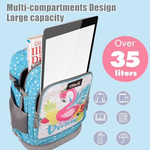 Tilami Rolling Backpack for Kids 19 inch with Lunch Bag Wheeled Laptop Backpack,Blue - color: Blue