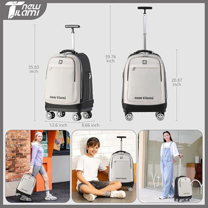 NEW TILAMI 19 Inch Rolling Backpack for School Travel with 4 Spinner Wheels | 360°rotating Universal Wheel, Large Organizer Compartments, Adjustable Handle, Carry on for School Students Business Travel - color: White