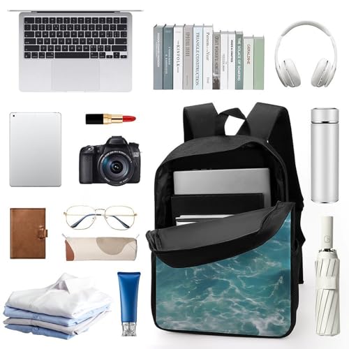 The Blue Sea Business Laptop Backpack for Women Men 17 Inch Carry on Backpack Waterproof Black Bookbag Fashion Lightweight Backpacks for Travel Hiking Camping Casual Daypack Backpacks