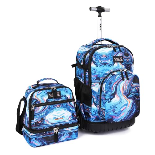Tilami Rolling Backpack 19 inch with Lunchbox Wheeled Laptop Backpack, Painting Blue - color: Painting Blue