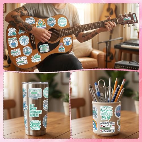 100 Pcs Surgical Tech Stickers Surgical Technologist Gifts | Surgical Tech Stickers for Appreciation, Waterproof Vinyl, Doctor Decals for Luggage Guitar Laptop Journaling Water Bottle - style: Surgical Tech