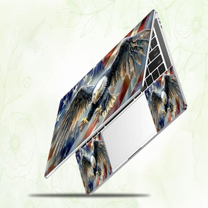 Laptop Skin Sticker Decal, Universal Reusable Vinyl Laptop Cover for 12" 13" 13.3" 14" 15" 15.4" 15.6" Notebook PC, Reusable Waterproof Scratch-Resistant with 2 Wrist Pads,Eagle American Flag - color: Eagle American Flag