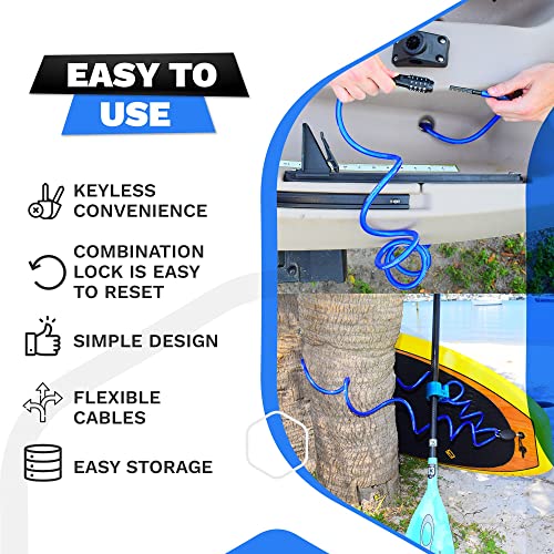 Coiled Security Cable Lock (5ft to 25ft) with Combination, 20ft | Weatherproof, Resettable Combination, Multi-Purpose, Anti-Theft Protection, 10mm Diameter, For Kayaks, Bikes, Scooters - size: 20ft