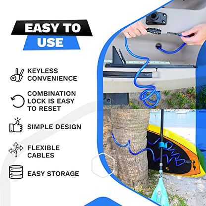Coiled Security Cable Lock (5ft to 25ft) with Combination, 20ft | Weatherproof, Resettable Combination, Multi-Purpose, Anti-Theft Protection, 10mm Diameter, For Kayaks, Bikes, Scooters - size: 20ft