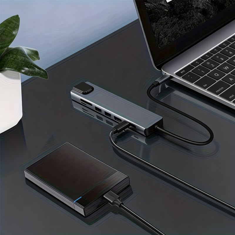 USB-C Hub, 8-in-1 Multiport Adapter with HDTV, USB 3.0, RJ45 Ethernet, SD Card Reader, and USB-C Charging Port