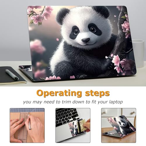 Universal Laptop Skin Sticker with 2 Wrist Pad Decals, 3-Piece Removable Vinyl Laptop Cover, Panda Sakura Waterproof Anti-Scratch, Easy-Trim Fit for 13.3" 14" 15.6" Laptops - color: Panda Sakura
