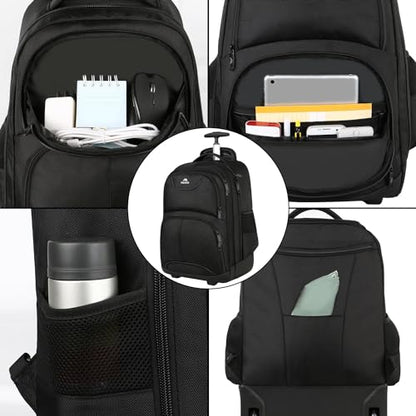 MATEIN Wheeled Backpack, 18 inch Laptop Backpack with Wheels | Backpack with Wheels, 17 inch Laptop Backpack, 36 L Main Compartment, Breathable Adjustable Straps, Rolling Travel Bag - color: Black, size: 18-inch