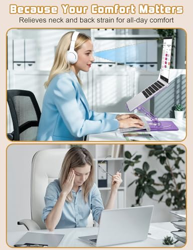 Adjustable Laptop Stand for Desk-360° Rotating Foldable Laptop Holder Ergonomic Laptop Riser for MacBook Pro/Air Dell HP Lenovo Notebook up to 16",Purple - color: Purple