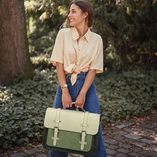 ECOSUSI Laptop Bag for Women Vegan Leather Messenger Bag Fashion Briefcase Computer Satchel Bag - color: Green