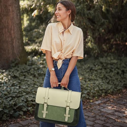 ECOSUSI Laptop Bag for Women Vegan Leather Messenger Bag Fashion Briefcase Computer Satchel Bag - color: Green