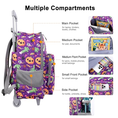 Tilami Rolling Backpack 18 inch Double Handle with Lunch Bag Wheeled Kids Backpack, Pumpkin Purple - color: Pumpkin