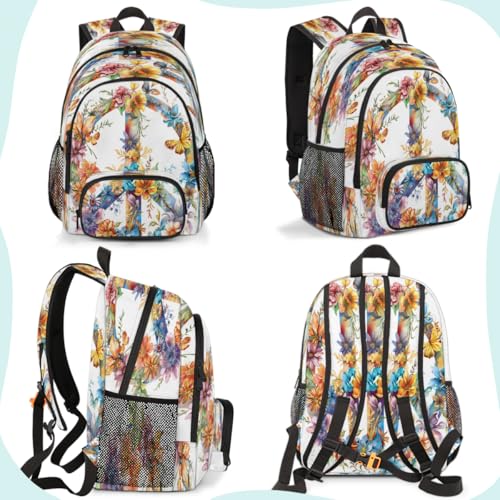 Hippie Flowers Laptop Backpack for Women Men, 18.3 Inch Travel Work Backpacks, Peace Sign Waterproof Computer Casual Daypack Nurse Teacher Bags - color: Multicolor 13