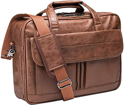 seyfocnia Men's Business Travel Briefcase Leather Handmade Messenger Bags Laptop Bag - color: Brown, size: 15.6inch