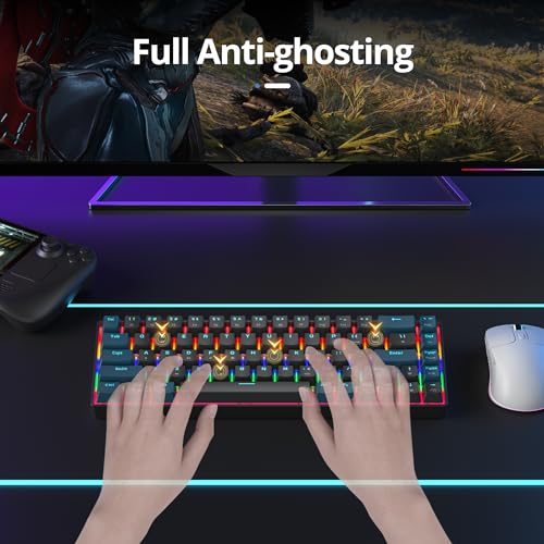 surmen 65% Mechanical Gaming Keyboard with Linear Red Switch, Wired Mini Compact Keyboard 60 Percent Backlit for Laptop Desktop PC Gamers（68 Monster B-Rainbow） - color: 68 Monster B-Rainbow
