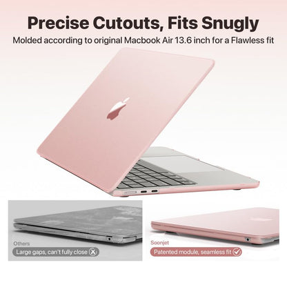 Soonjet for MacBook Air 13 inch Case M5 M4 M3 M2 2026-2022 Laptop Cover | Pink Clear, Matte Finish, Protective Hard Shell, Laptop Cover, Ultra Thin & Light, Anti Crack & Fingerprint & Scratch - color: Rose Pink