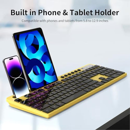 Wireless Keyboard and Mouse Combo, MARVO 2.4G Ergonomic Wireless Computer Keyboard with Phone Tablet Holder, Silent Mouse with 6 Button, Compatible with MacBook, Windows (Yellow) - color: Yellow