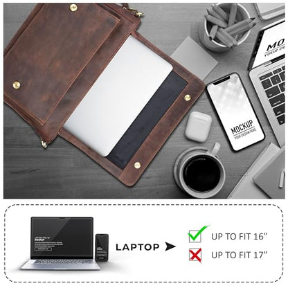 Oak Leathers Leather Messenger Bag for Men and Women - Laptop Briefcase Bag For College, Office, Adjustable Shoulder Strap - color: Wood