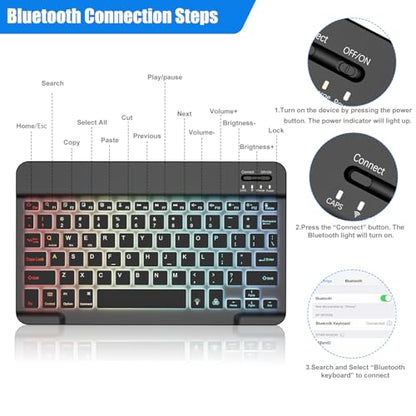 Lightup Wireless Bluetooth Keyboard for iPad Air/Pro/Mini, iPad A17, A16, M2, M3, M4, M5, MacBook, Chromebook etc. Rechargeable Slim Portable, IOS Windows Android Lighting Tablets Keyboard - Black - color: Black