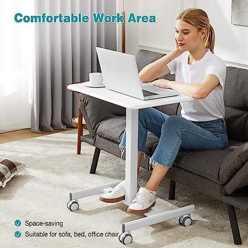 DUMOS Mobile Small Standing Desk, Portable Rolling Laptop Desk with 2 Lockable Wheels, Adjustable Height Computer Workstation for Home Office, 19 Inch White - color: Modern White
