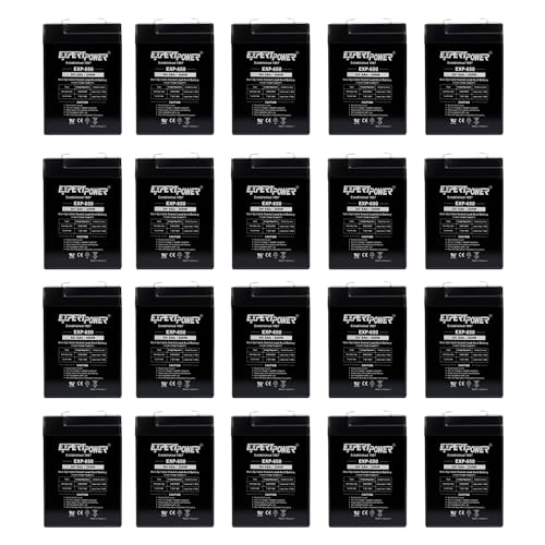 ExpertPower EXP650 (20 Pack) - 6V 5Ah / 20HR SLA Rechargeable 6V Battery for Ride on Toys, Emergency Light, Exit Sign Battery Replacement, Sealed Lead Acid 6 Volt Batteries with F1 Terminals - size: 6V 5Ah - 20 Pack