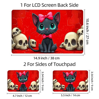 Universal Laptop Skin Sticker Decal, 12"-15.6" Aesthetic Vinyl Wrap, Black Cat Skulls Waterproof Notebook Cover Art Protector for MacBook HP Dell Lenovo, Fits 13" 14" 15" 15.6" - color: Black Cat Skulls