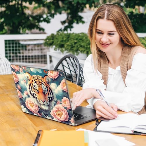 Laptop Skin Sticker Decal, Universal Reusable Vinyl Laptop Cover for 12" 13" 13.3" 14" 15" 15.4" 15.6" Notebook PC, Waterproof Scratch-Resistant with 2 Wrist Pads, Easy to Apply & Remove,Flower Tiger - color: Flower Tiger