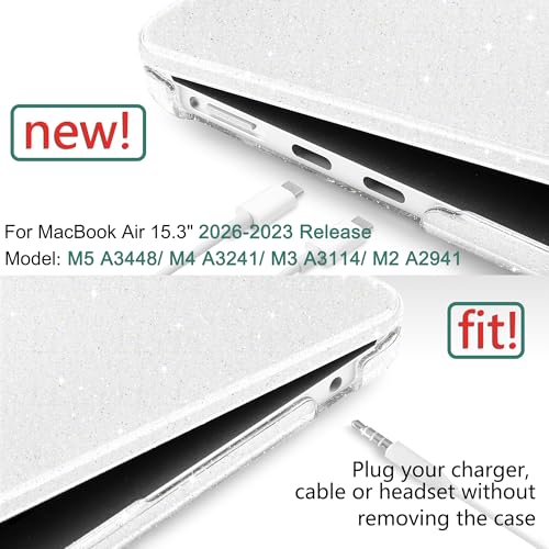 Clear Glitter Case for MacBook Air 15 Inch M5 M4 M3 M2 (2026-2023) A3448 A3241 A3114 A2941, Protective Hard Shell Cover Compatible with Touch ID & Liquid Retina Display - Star Clear - color: Star Clear