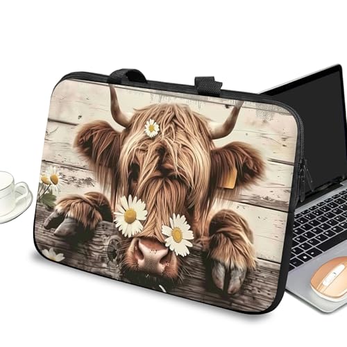 Universal Laptop Case Sleeve 10 inch with Handle and Zipper, Kids Tablet Carrying Case Messenger Bag Portable Tote Bag for 7-10 inch iPad/Notebook/eBook/Readers, Daisy Highland Cattle - color: Daisy Highland Cattle, size: 10 inch