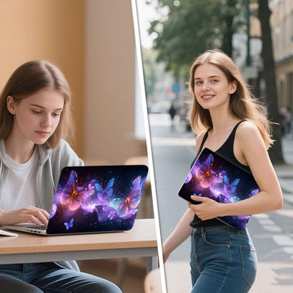 Universal Laptop Skin Sticker Decal, 12"-15.6" Aesthetic Vinyl Wrap, Neon Purple Butterflies Waterproof Notebook Cover Art Protector for MacBook HP Dell Lenovo, Fits 13" 14" 15" 15.6" - color: Neon Purple Butterflies