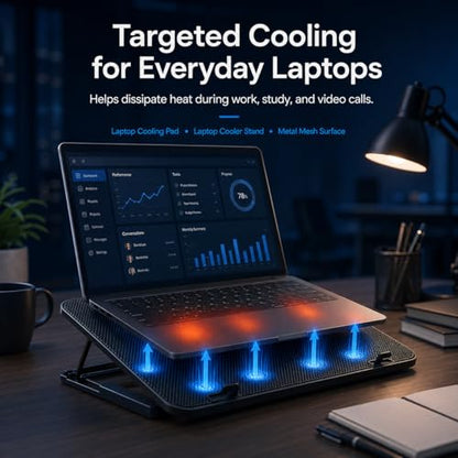 Laptop Cooling Pad, 6 Fans, 4-Level Stand, Dual USB for 12-17 Inch Laptops | Laptop fan stand cooler, computer cooling pad for laptops, phone holder, dual USB ports for home offices, study and work