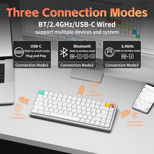 nuphy Air75 V3 Low Profile Mechanical Keyboard, 75% Custom Hot Swappable Wireless Keyboard with Gasket Mount, RGB Backlit, Multi-Device Bluetooth/2.4GHz/USB-C for Mac Windows, White-Brown Nano Switch - color: White, size: Brown nano Switch