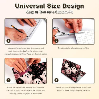 Universal Laptop Skin Sticker Decal 11-15.6 Inches, Cute Pink Ghost Rose | Reusable Vinyl Sticker for 12.1 13 13.3 14 15.4 Inches Notebook PC, Scratch Resistant Waterproof, Easy to Trim & Apply - color: Cute Pink Ghost Rose